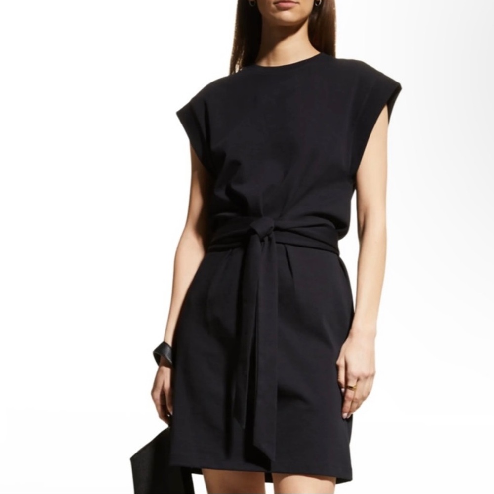 Vince Black 100% Cotton Tie Waist Modern Minimalist Casual Dress